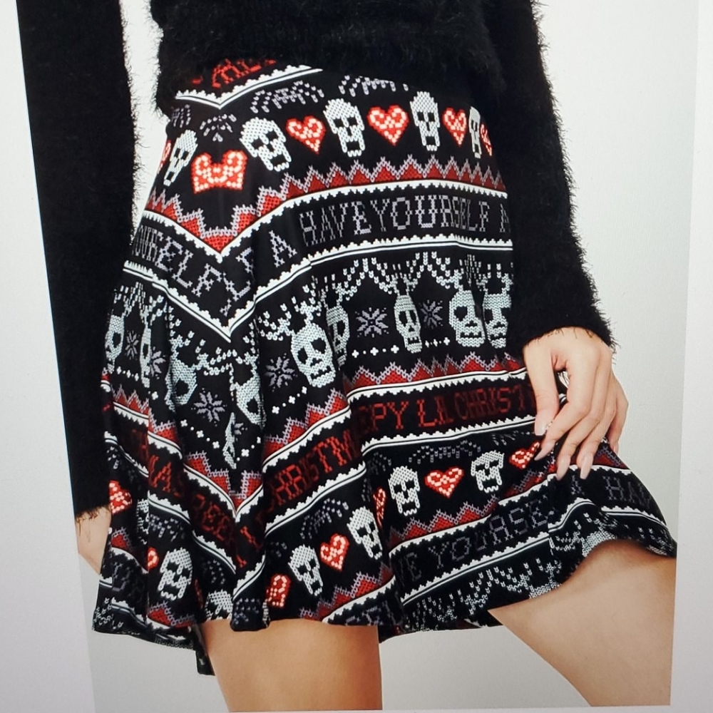 SOLD Creepy lil Christmas Sweater Skater Skirt - Picture 1 of 6